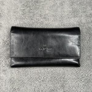 Vintage German Leather Long Wallet Black KEM Minimalist Continental